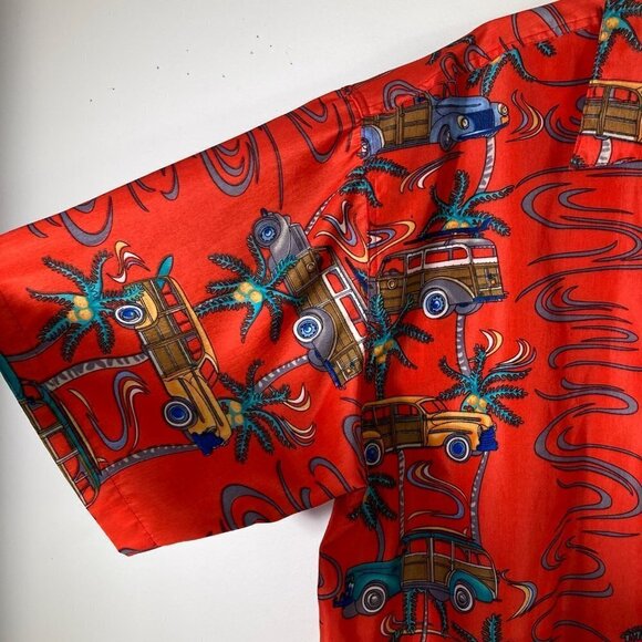 Mens Pacific Cliff SS Button Shirt Hawaiian Surfer Woodie Red XL Polyester - Picture 3 of 7